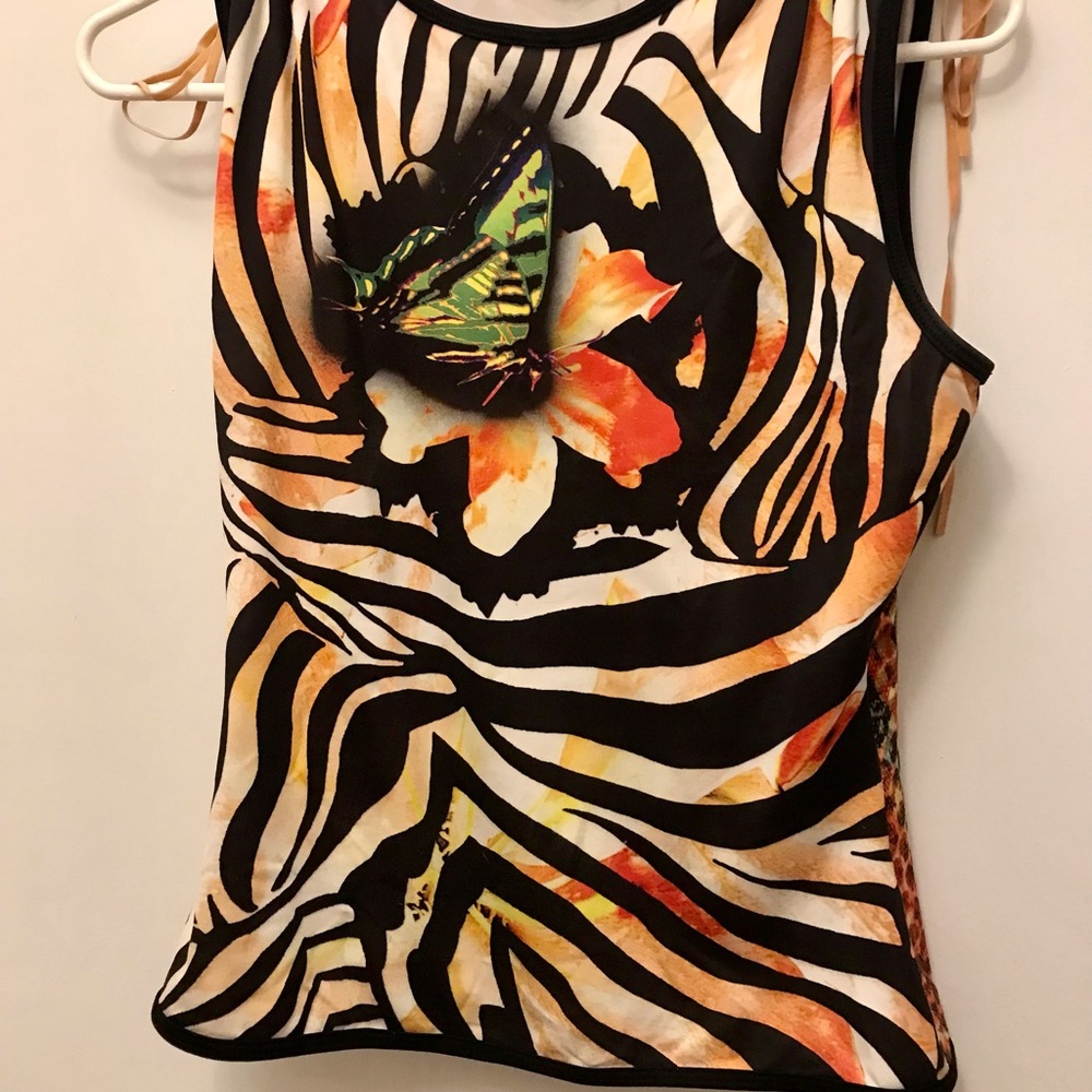 Women’s top; Cache’; multi colored with butterflies back & front